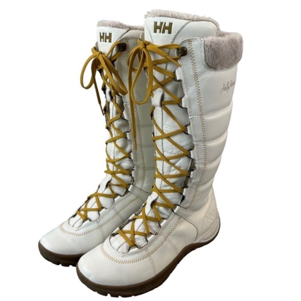 HELLY HANSEN WHITE LEATHER LACE UP HELLY GRIP TECHNOLOGY BOOTS SIZE 7